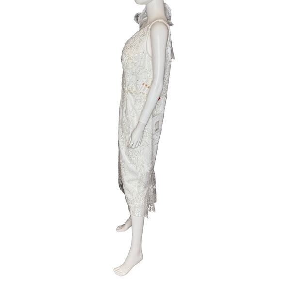 Mac Duggal White Floral Embellished V-neck Midi Dress with Shoulder Bow Sz 14 - Picture 6 of 10